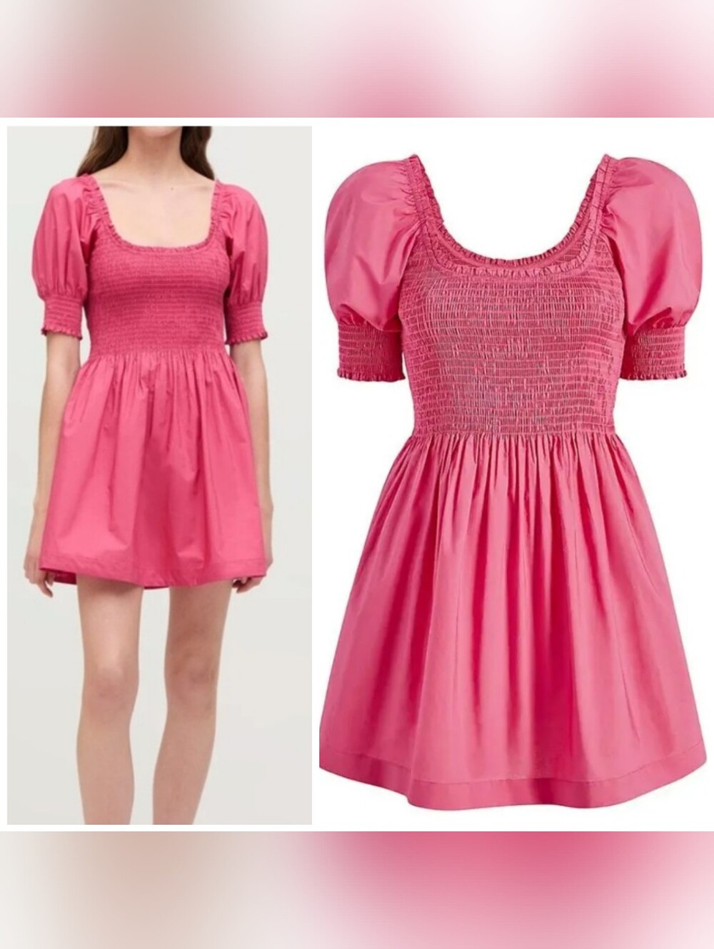 Hill House Naia Pink Smocked Puff-Sleeve Mini Dress